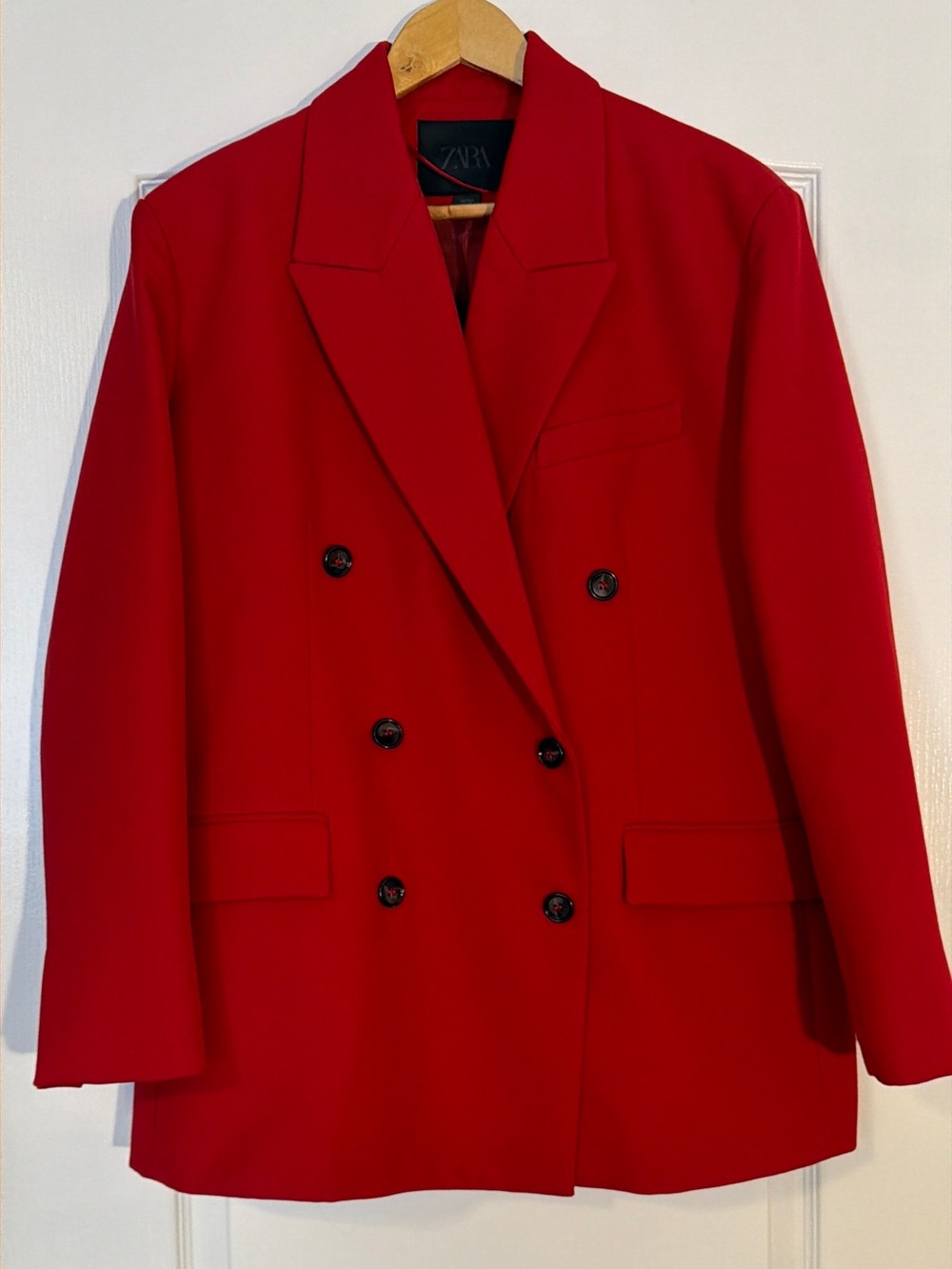 ZARA Dark  Red Double Breasted Peak Lapel Blazer Size L
